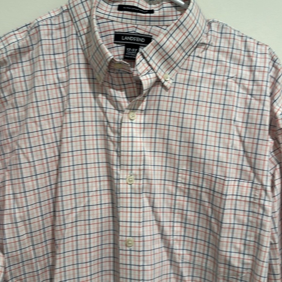 Lands End plaid No Iron Supima Pinpoint Button Down Shirt Sz 17-37 Tall - Picture 1 of 4